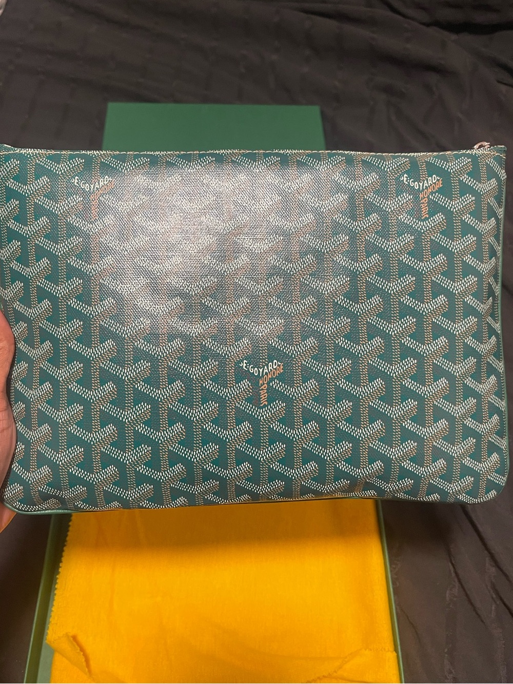 Goyard Green Senat Pouch with Goyardine Chevron Print
